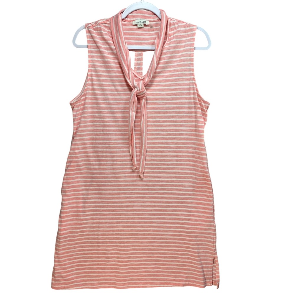 Simply Noelle Womens Coral‎ Pink Striped Tie Neck Sleeveless Shift Dress XL